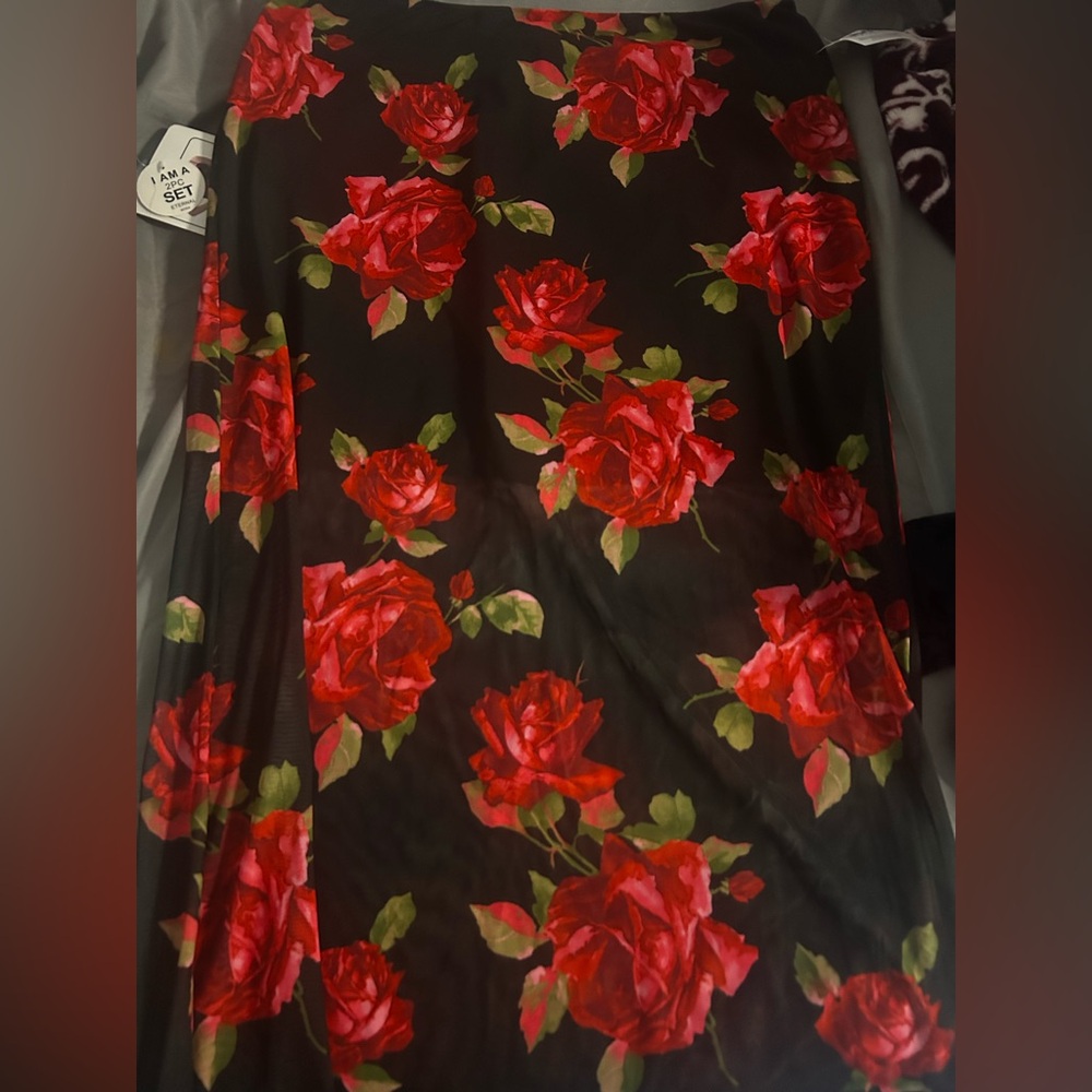 Floral Black and Red Skirt and spaghetti strap top